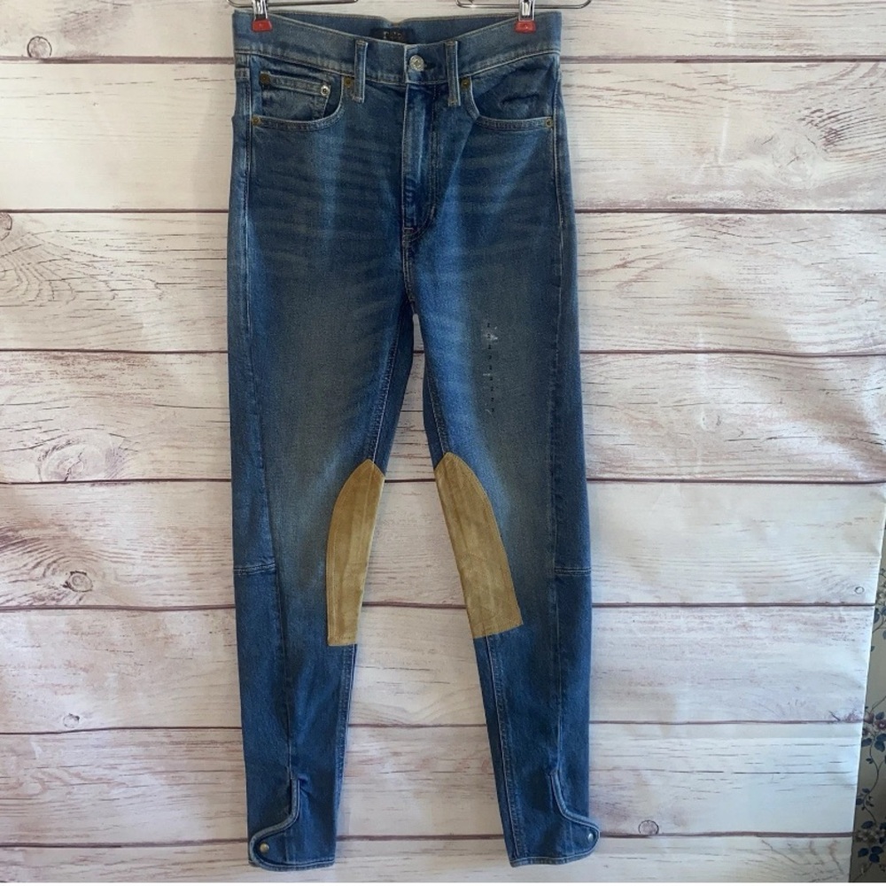 Polo Ralph Lauren Womens Riding Jeans 26 Blue Equestrian Suede Patch